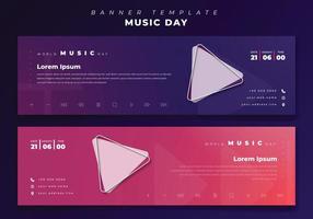 design del modello di banner orizzontale con icona di riproduzione per il design della giornata mondiale della musica vettore