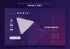 modello di banner web per il design del giorno della musica con sfondo sfumato viola vettore