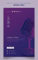 modello di banner verticale con microfono podcast design per il design della giornata mondiale della musica vettore