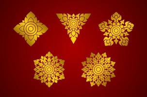 modello di elemento di arte tailandese impostato oro e rosso vettore