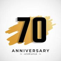 Celebrazione dell'anniversario di 70 anni con il simbolo del pennello d'oro. il saluto di buon anniversario celebra l'evento isolato su priorità bassa bianca vettore