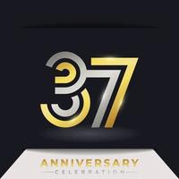 Celebrazione dell'anniversario di 37 anni con linee multiple collegate di colore dorato e argento per eventi celebrativi, matrimoni, biglietti di auguri e inviti isolati su sfondo scuro vettore