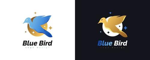 logo dell'uccello in elegante sfumatura blu e oro. logo o icona dell'uccello di lusso vettore