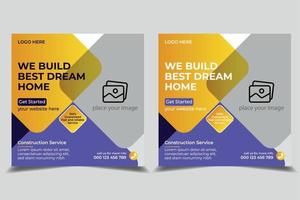 modello di post sui social media e banner web per la riparazione della casa del tuttofare della costruzione della costruzione vettore