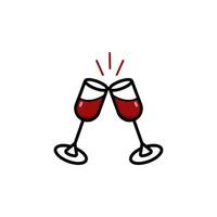 due bicchieri di vino rosso. semplice icona in stile contorno.illustrazione vettoriale isolata su uno sfondo bianco. illustrazione del logo. per menu bar, ristorante, web design.