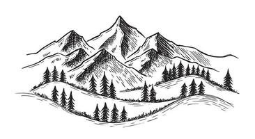 montagne del paesaggio. illustrazione disegnata a mano vettore