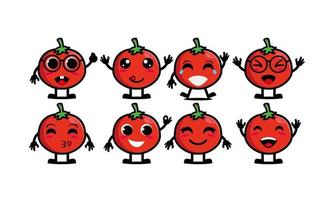 carino sorridente divertente set di pomodori collection.vector piatto cartone animato faccia personaggio mascotte illustrazione .isolato su sfondo bianco vettore