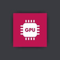 icona gpu, segno vettoriale dell'unità di elaborazione grafica, pittogramma gpu, icona quadrata piatta del chipset grafico, illustrazione vettoriale