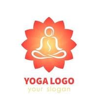 elementi del logo yoga, profilo dell'uomo che medita sul fiore di loto, illustrazione vettoriale