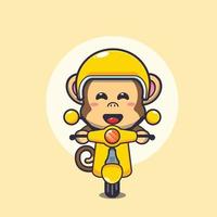 simpatico personaggio dei cartoni animati della mascotte della scimmia giro in scooter vettore