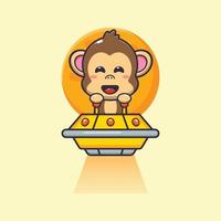 simpatico personaggio dei cartoni animati della mascotte della scimmia vola con l'ufo vettore