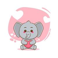 fumetto illustrazione del simpatico personaggio elefante che tiene il cuore d'amore vettore