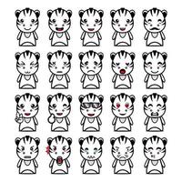 raccolta di set di simpatici personaggi di design mascotte zebra. Isolato su uno sfondo bianco. simpatico personaggio mascotte logo idea bundle concept vettore