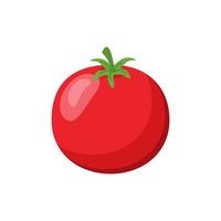 pomodoro rosso succoso brillante con foglie verdi, isolato su sfondo bianco. stile cartone animato. verdure, cibo sano vettore