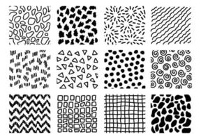 set di elementi di texture di schizzo di doodle disegnato a mano. trame piastrellabili in bianco e nero vettore