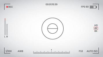 mirino della fotocamera video o registratore cornice per foto in stile piatto illustrazione vettoriale. mirino della fotocamera digitale con impostazioni di esposizione e modello di griglia di messa a fuoco. vettore