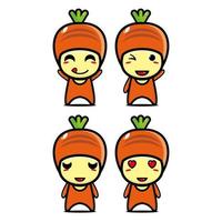 raccolta di set di simpatici personaggi di design mascotte di carote. Isolato su uno sfondo bianco. simpatico personaggio mascotte logo idea bundle concept vettore