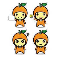 raccolta di set di simpatici personaggi di design mascotte arancione. Isolato su uno sfondo bianco. simpatico personaggio mascotte logo idea bundle concept vettore