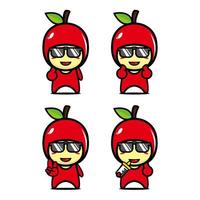 raccolta di set di simpatici personaggi di design della mascotte della mela. Isolato su uno sfondo bianco. simpatico personaggio mascotte logo idea bundle concept vettore