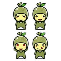 raccolta di set di simpatici personaggi di design della mascotte del melone. Isolato su uno sfondo bianco. simpatico personaggio mascotte logo idea bundle concept vettore