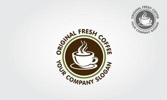 il modello originale del logo del caffè fresco è l'ideale per mostrare il tuo bar, ristorante, cena, catering ecc. vettore