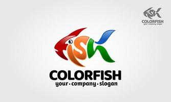 illustrazione del logo vettoriale di pesce a colori. logo di pesce composto da lettere di pesce. un ottimo logo per agenzie creative, consulenza, azienda, marketing, internet, ecc.