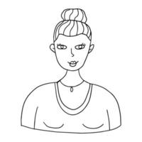 ritratto di donna doodle disegnato a mano simpatico cartone animato, avatar. vettore