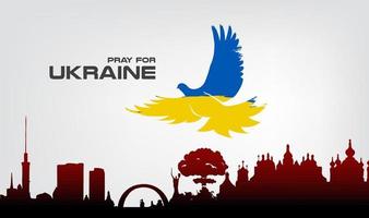 pregare il nemico per la pace ucraina e un uccello della pace per l'ucraina ucraina città e i loro cittadini, concetto di preghiera bandiera salva l'ucraina dalla russia, illustrazione vettoriale