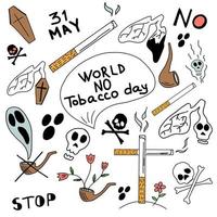 set di disegni colorati giornata mondiale senza tabacco. illustrazione vettoriale isolato su sfondo bianco.