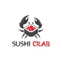 design del logo sushi con granchio. logo sushi, ristorante sushi, sushi giappone vettore