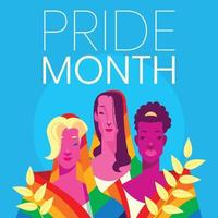 donne con bandiera arcobaleno nel mese dell'orgoglio vettore