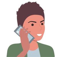 ragazzo serio che parla al telefono. affari, freelance. vettore