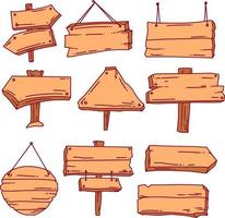 pacchetto dell'illustrazione di doodle del segno di legno della strada vettore
