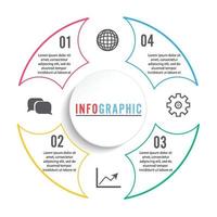 modello di cerchio infografica vettoriale con 4 passaggi, parti, opzioni, settori, fasi. può essere utilizzato per grafici, grafici a torta, layout del flusso di lavoro, diagrammi ciclistici, brochure, report, presentazioni.