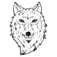 design della testa di lupo in bianco e nero con stile disegnato a mano vettore