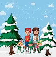 vacanze di natale con la famiglia sulla neve vettore
