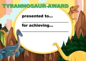 modello di certificato di dinosauro in stile cartone animato vettore