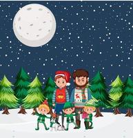 vacanze di natale con la famiglia di notte vettore