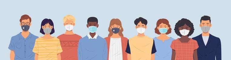 gruppo di persone che indossano maschere mediche per proteggersi