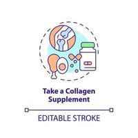 prendi l'icona del concetto di supplemento di collagene. costruzione di ossa sane astratta idea linea sottile illustrazione. migliorare la salute muscolare. disegno di contorno isolato. tratto modificabile. arial, una miriade di caratteri pro-grassetto utilizzati vettore