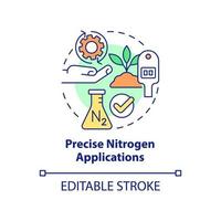 icona del concetto di applicazioni di azoto precise. controllo dei fertilizzanti. tendenze agricole illustrazione al tratto sottile dell'idea astratta. disegno di contorno isolato. tratto modificabile. arial, una miriade di caratteri pro-grassetto utilizzati vettore