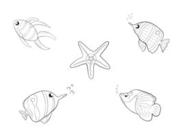 raccolta di doodle disegnato pesce icona animale cartone animato astratto sfondo arte disegno vettoriale illustrazione