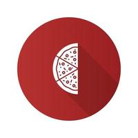 metà dell'icona del glifo con ombra lunga design piatto pizza. illustrazione della siluetta di vettore