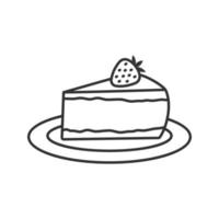 cheesecake con icona lineare alla fragola. illustrazione al tratto sottile. pezzo di torta. simbolo di contorno. disegno di contorno isolato vettoriale