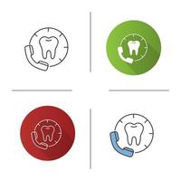 prendere appuntamento con l'icona del dentista. chiamare in clinica odontoiatrica. design piatto, stili lineari e di colore. illustrazioni vettoriali isolate