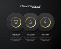 modello vettoriale 3d infografica elegante oro scuro con passaggi per il successo. presentazione con icone di elementi di linea. il design del concetto di business può essere utilizzato per il layout di web, brochure, diagrammi, grafici o banner