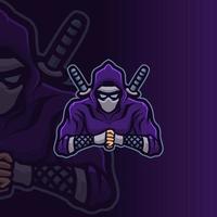 modello di logo moderno della mascotte della testa di ninja vettore