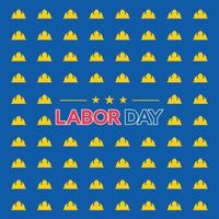 celebrando il modello di progettazione della festa del lavoro americana del 1 maggio, i cappelli da lavoro sono progettati su uno sfondo blu brite, banner pubblicitario in vendita. vettore