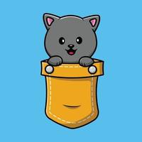 simpatico gatto sulla tasca fumetto icona vettore illustrazione. icona animale concetto isolato vettore premium.