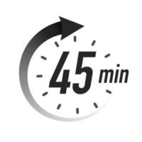 45 minuti di timer simbolo stile nero con freccia vettore